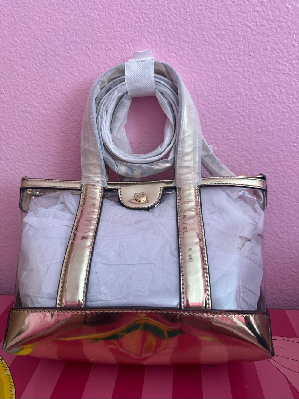 Clear Gold Trim Stadium Bag STONEY CLOVER LANE NWT
